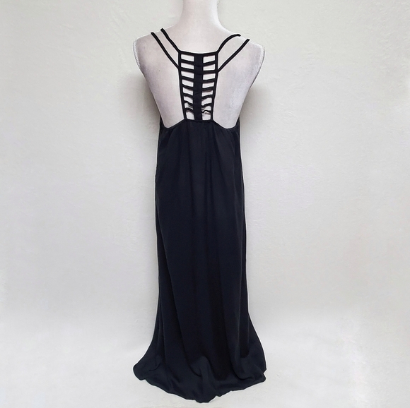 NWT Raviya Black Cotton Crepe Double Strap Cage Back Maxi Dress Swimsuit Coverup - Picture 7 of 12